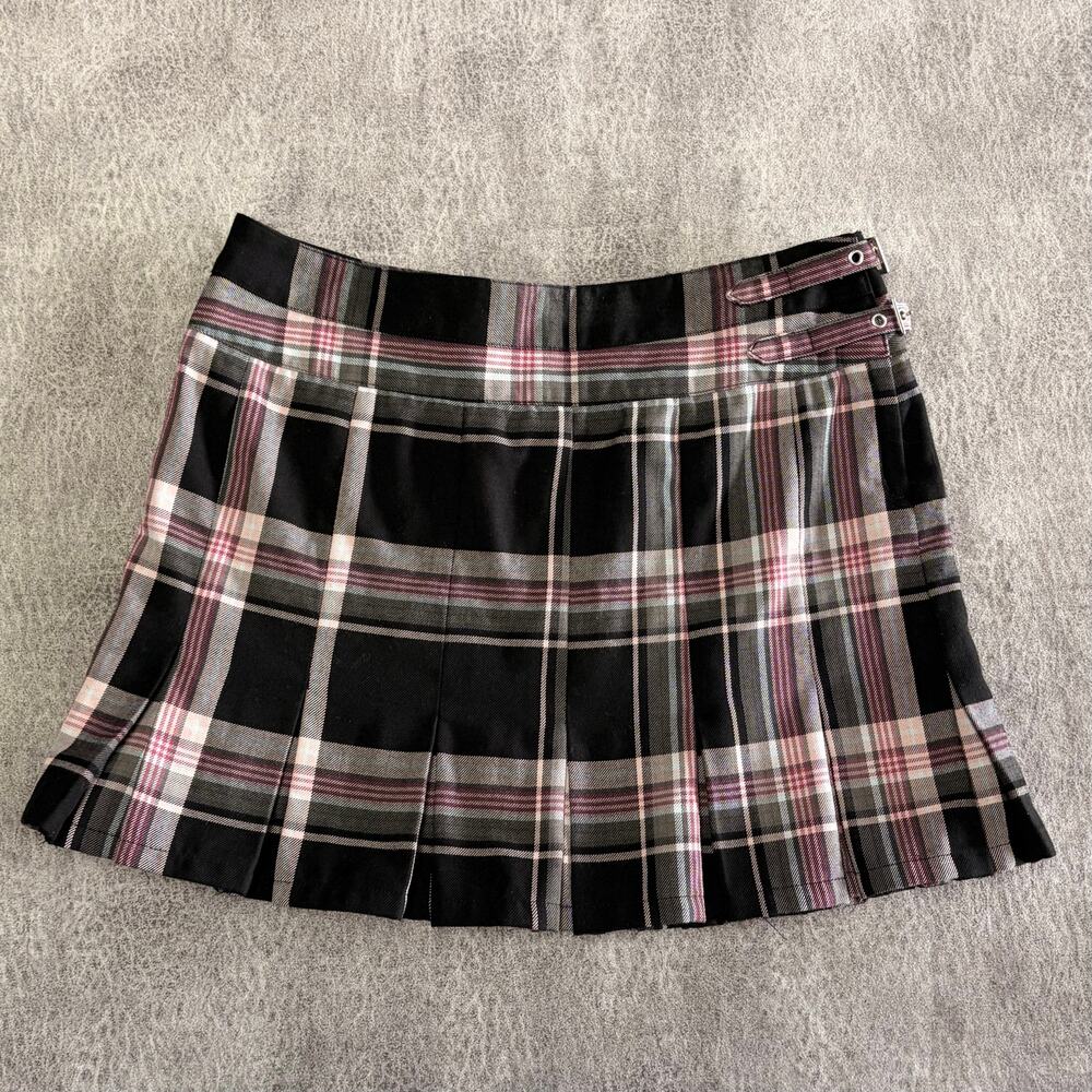 Y2k Mix It Plaid Double Buckle Pleated Mini Skirt
